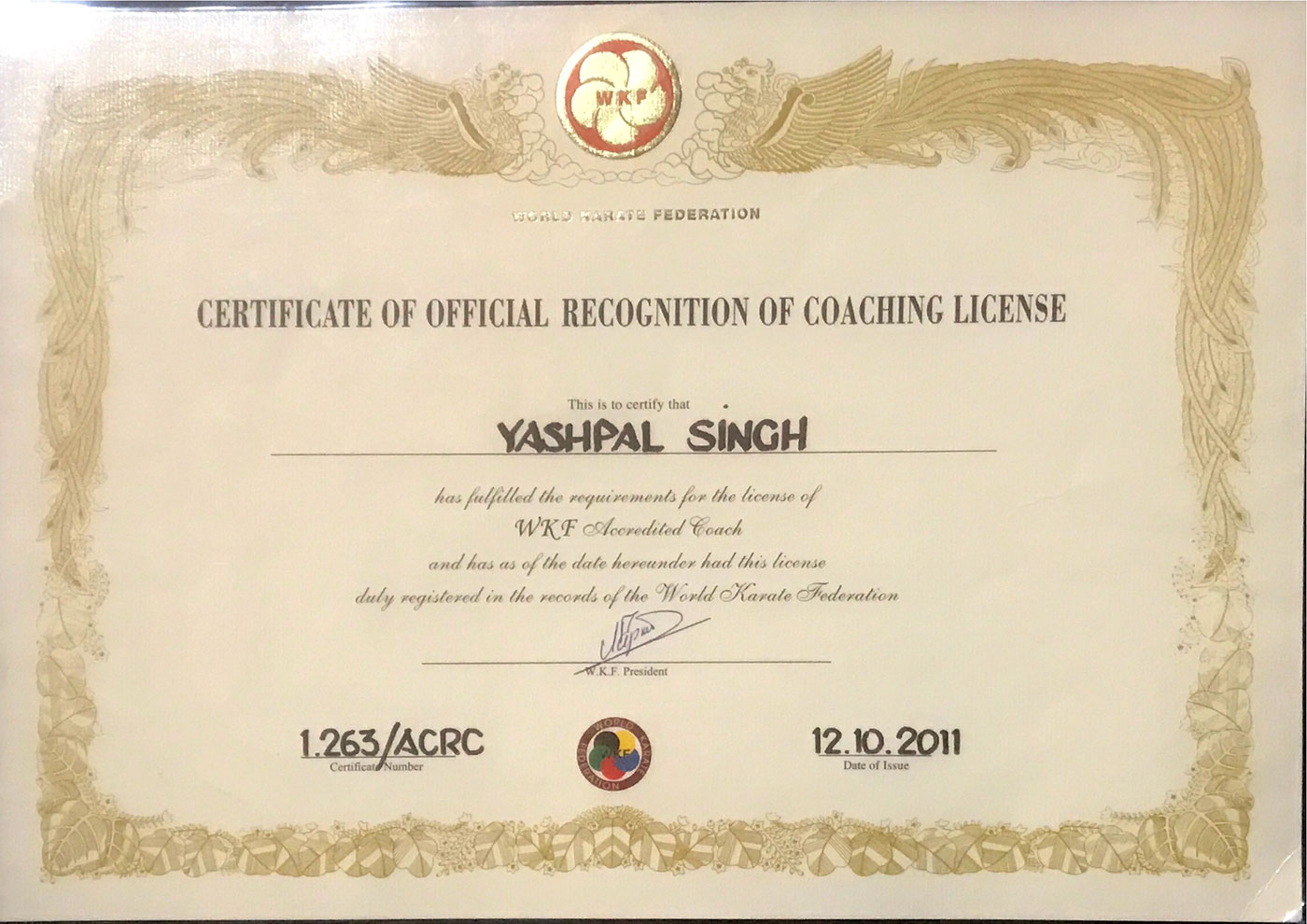 WKF Accredited Coach Yashpal Singh Kalsi