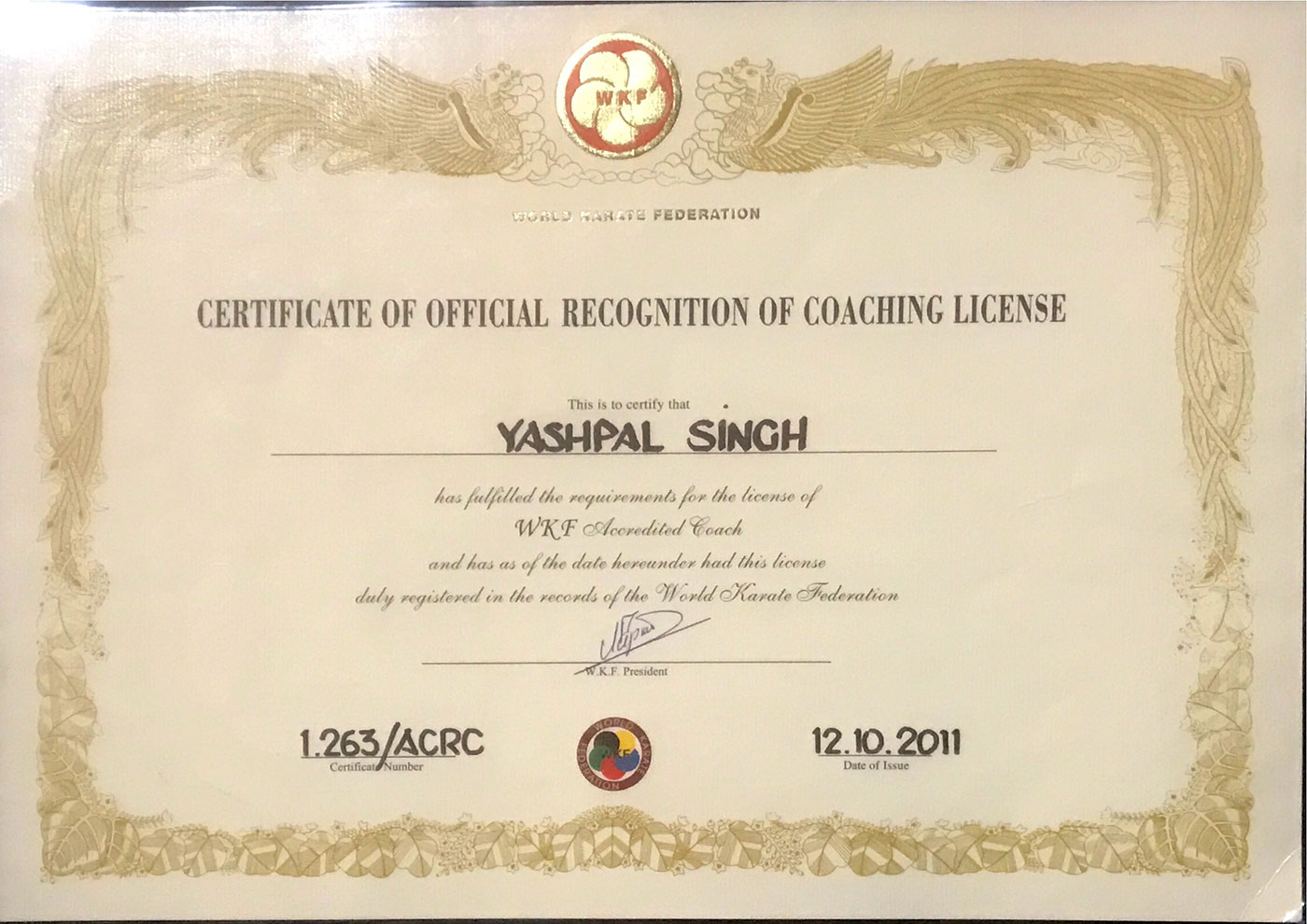 WKF Accredited Coach Yashpal Singh Kalsi